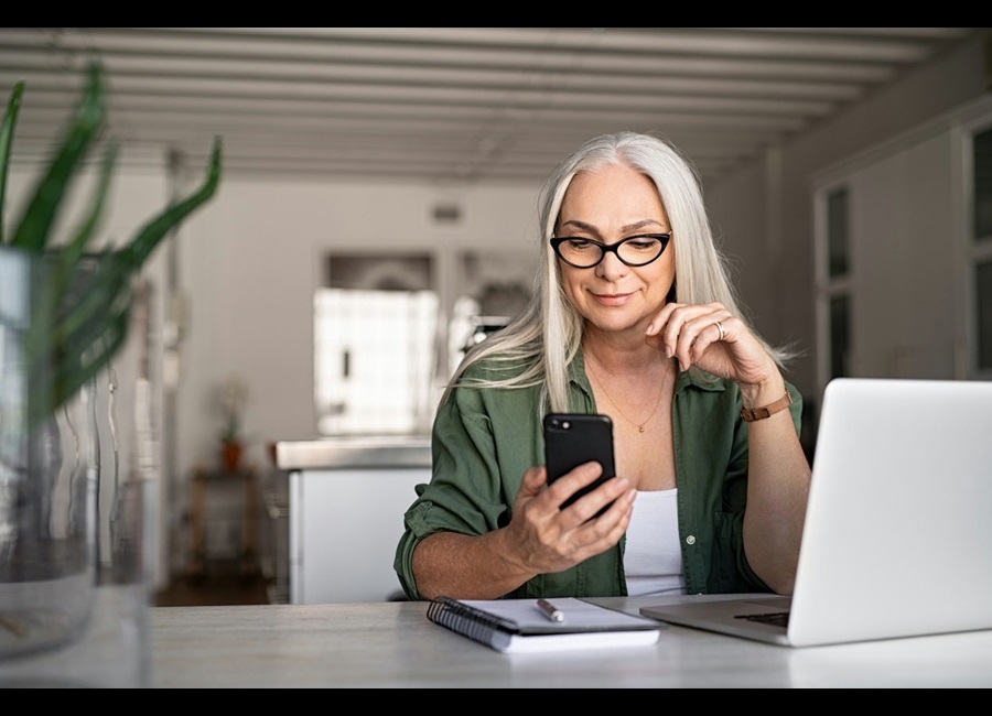 woman looking at phone