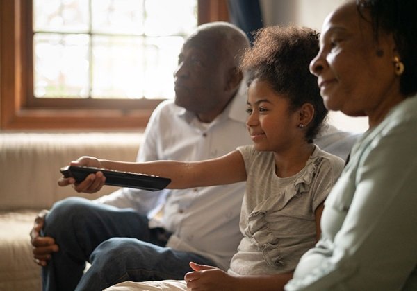 family watching television