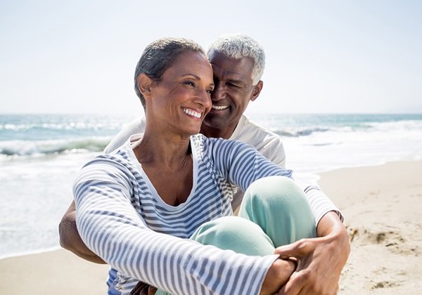 man woman on a beach