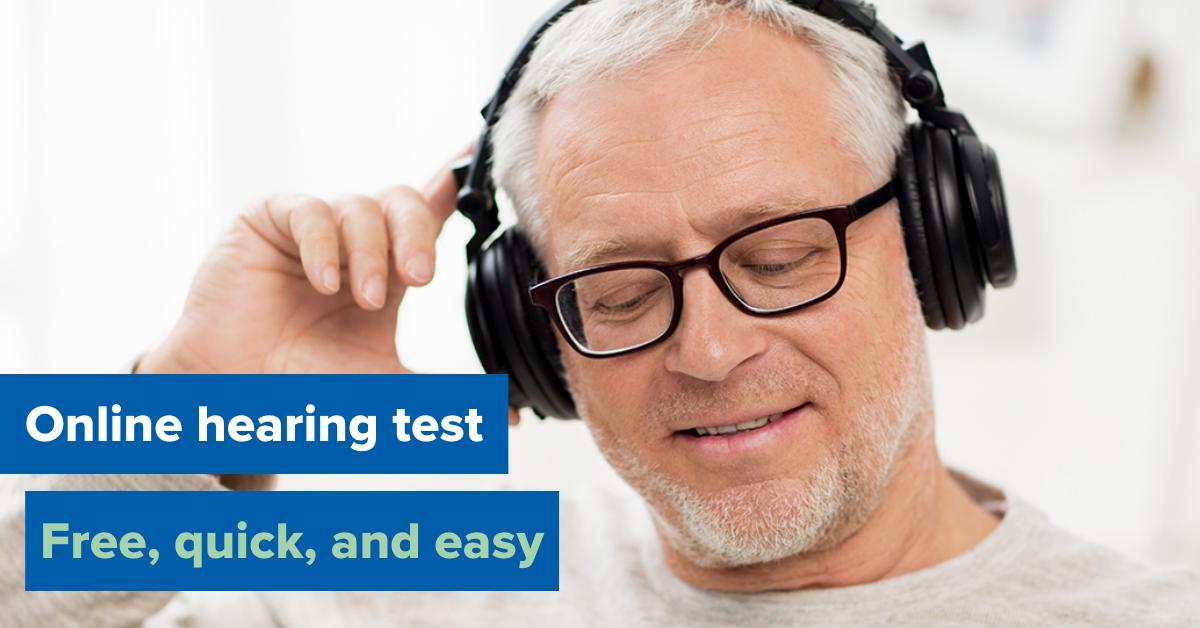 man taking online hearing test
