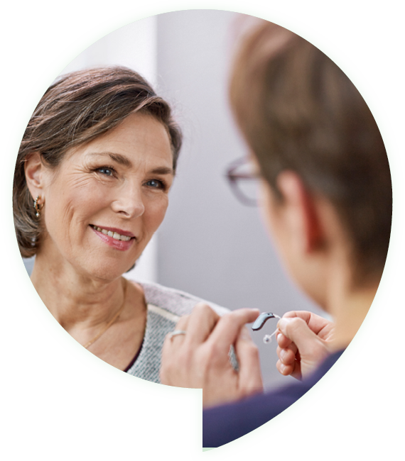 client-hearing-professional-showing-hearing-aids-speechbubble-image