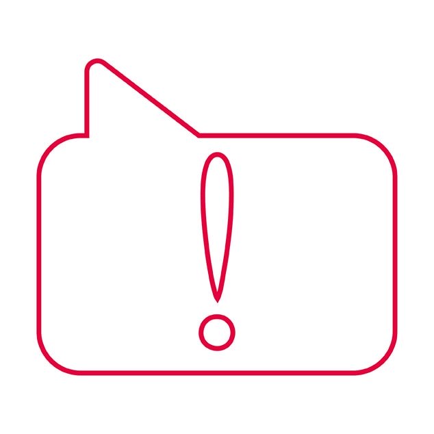 Illustration of speech bubble with exclamation mark shows troubleshooting tips for Bernafon hearing aids