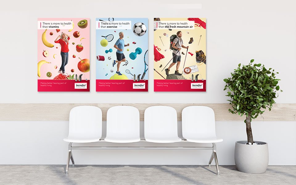 Hearing clinic with Bernafon hearing aids posters
