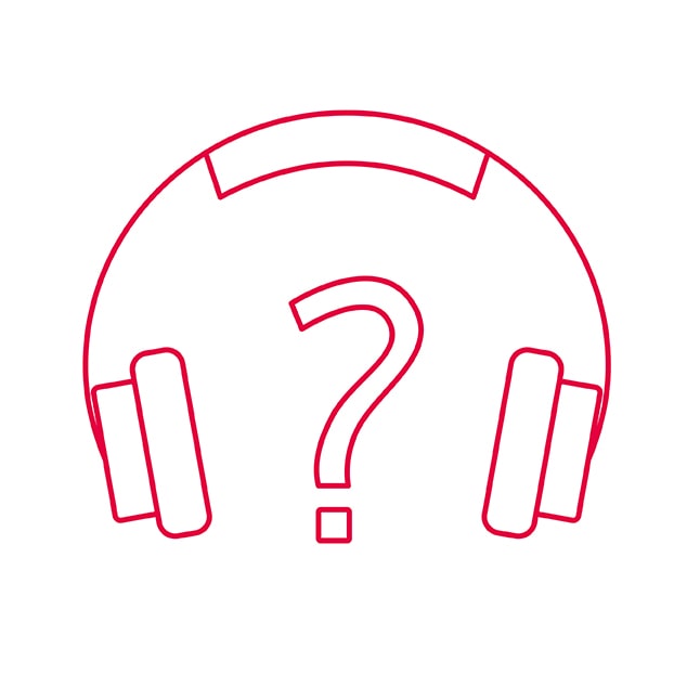 Illustration of headphones with a question mark in the middle showing ability of taking online hearing test