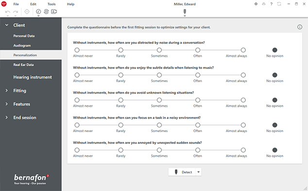 Screenshot of personalization tool within the Oasis NXT hearing aid fitting software