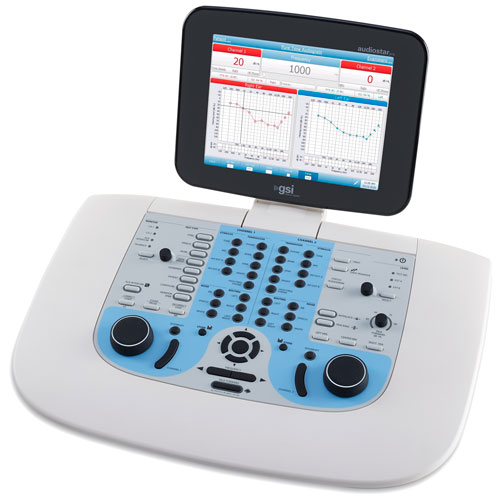 Audiometer with pure tone testing on the screen