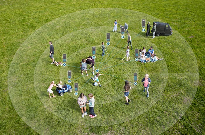 Outdoor scene showing 360 degree sound circle