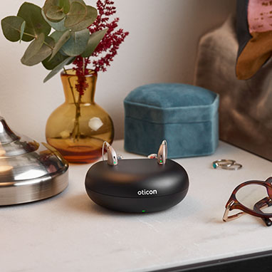 rechargeable hearing aid solution on night stand