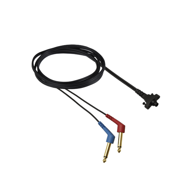 Circumaural Headband cable with two 30deg mono jacks - one red and one blue